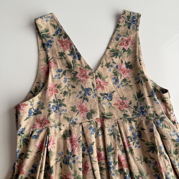 Laura Ashley VTG Cotton Wool Blend Cottage Floral Pinafore Overall Long Dress M - Picture 3 of 9